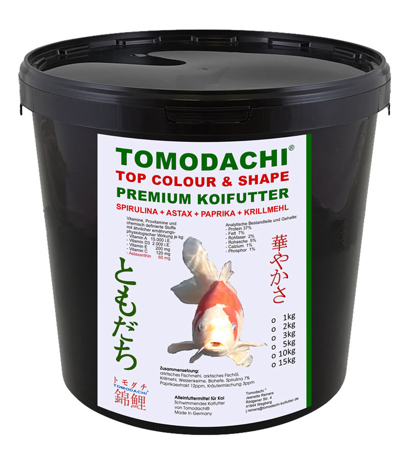 Koifutter Spirulinafutter Sommerfutter Wachstum Koi Top Color + Shape Farbverbesserung 6mm 5kg Eimer