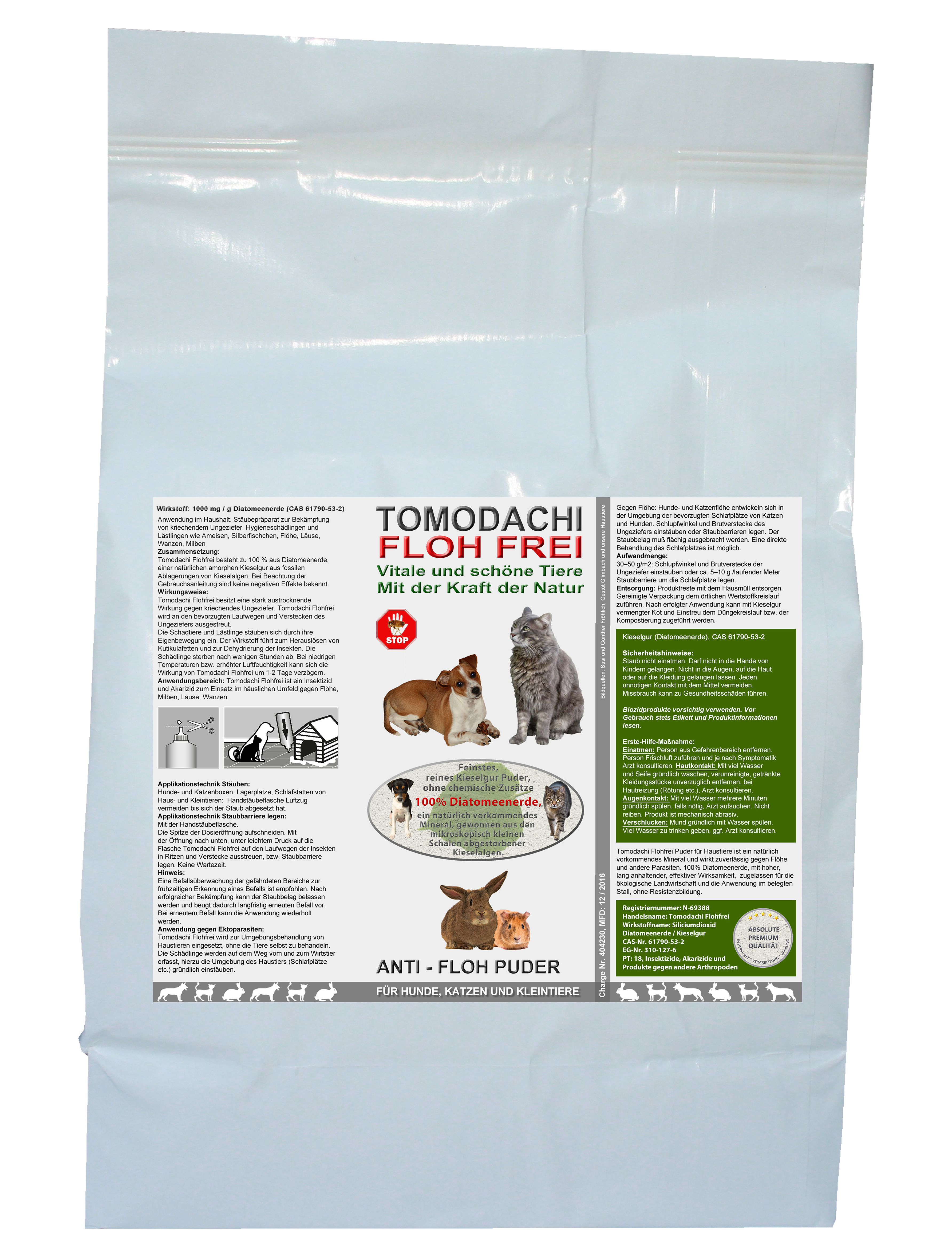 Kieselgur, Flohmittel, Anti-Floh Puder, Flohkiller Hund, Katze, Kieselerde 1kg