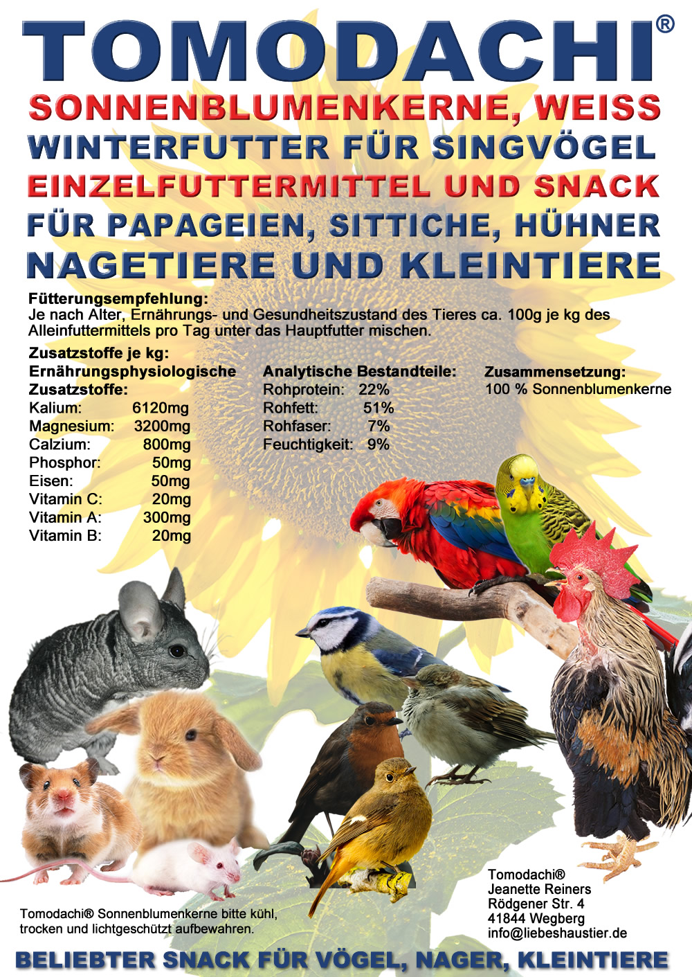 Sittichfutter, Papageienfutter, Vogelsnack, Hühnerbelohnung, Sonnenblumenkerne  weiß 5kg