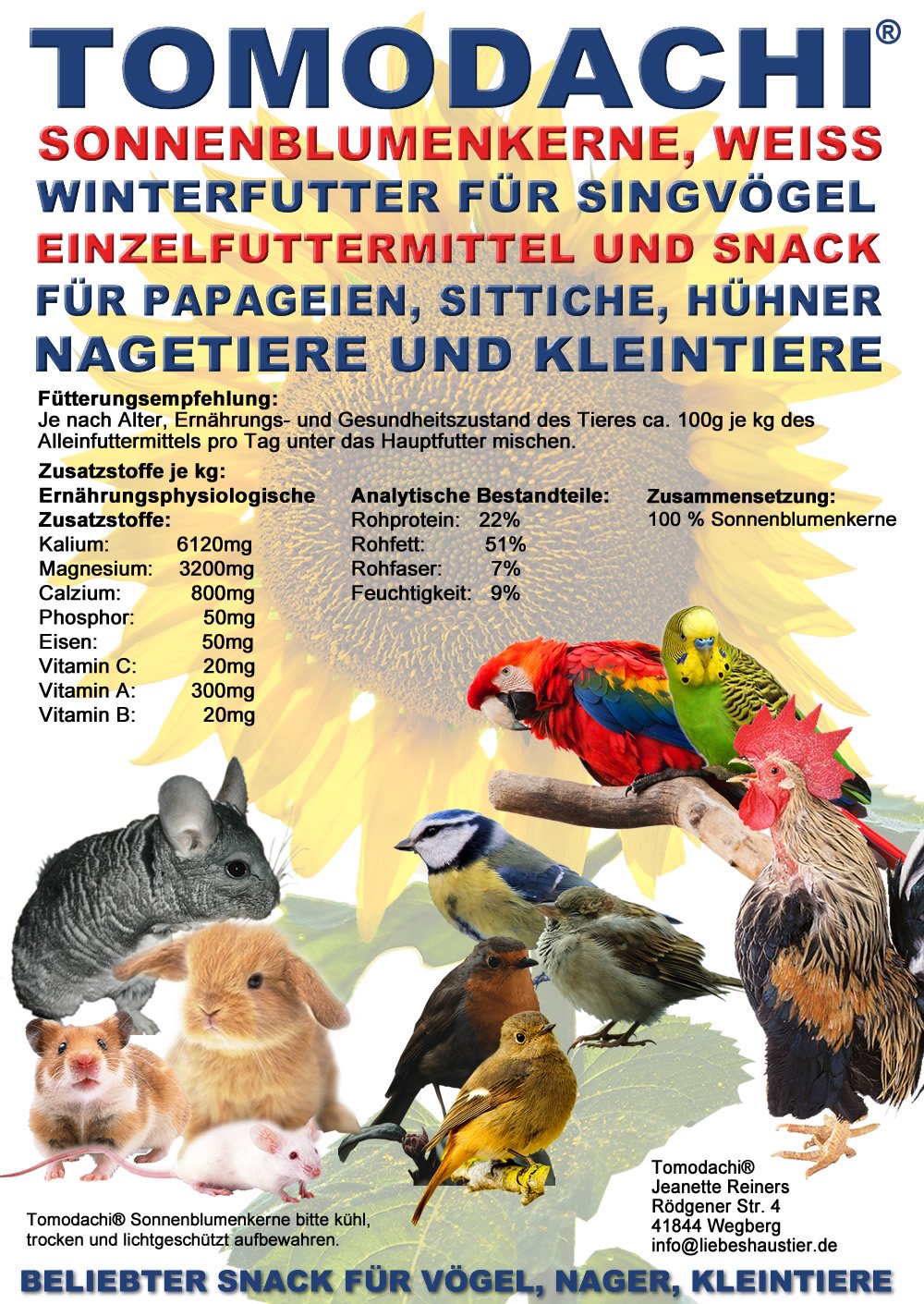Sittichfutter, Papageienfutter, Hühnerfutter, Delikatesse, weiße Sonnenblumenkerne, Vogelsnack 1kg