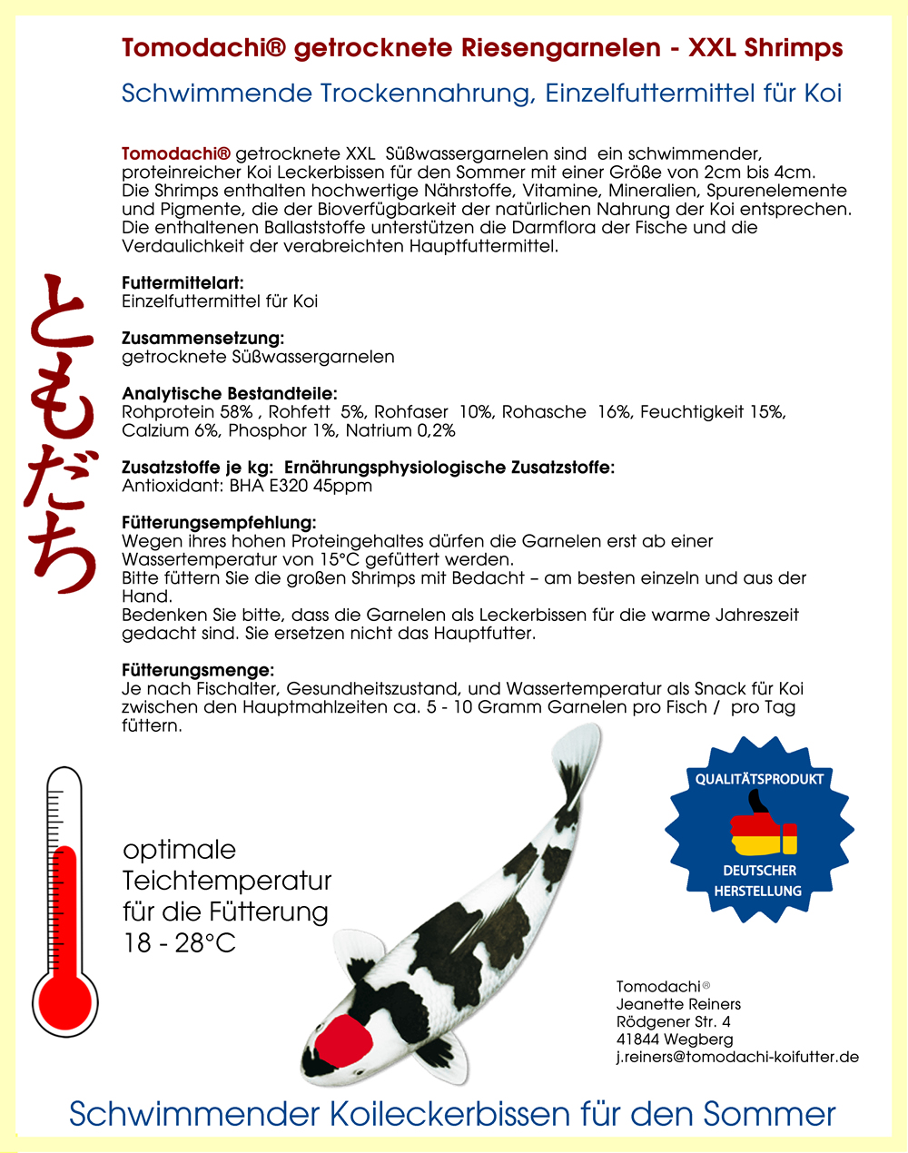 Riesengarnelen, Koisnack, Tomodachi Koi-Gambas - leckeres Sommerfutter für handzahme Koi 3kg